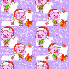 cute pig cartoon character Christmas seamless pattern