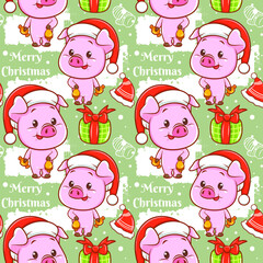 cute pig cartoon character Christmas seamless pattern