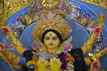 Fototapeta premium Durga Puja - Face of goddess Durga, is one of the most important festivals of India.