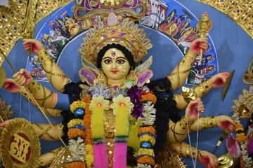 Fototapeta premium Durga Puja - Face of goddess Durga, is one of the most important festivals of India.