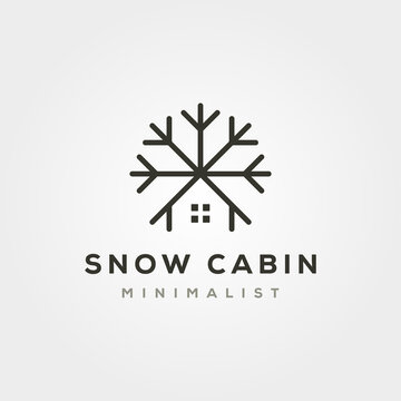 snowflake cabin line art vector icon logo symbol illustration design, creative cabin minimal logo design