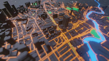 Abstract neon glowing Smart city with buildings and streets © cherezoff