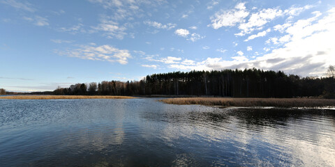 Summer fishing on the Desna river, beautiful panorama.