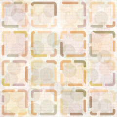 Seamless pattern consisting of rows of rounded squares and randomly spaced circles. Rusty shades.