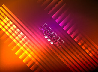 Bright neon color techno abstract background, shiny glowing neon lines in the dark background