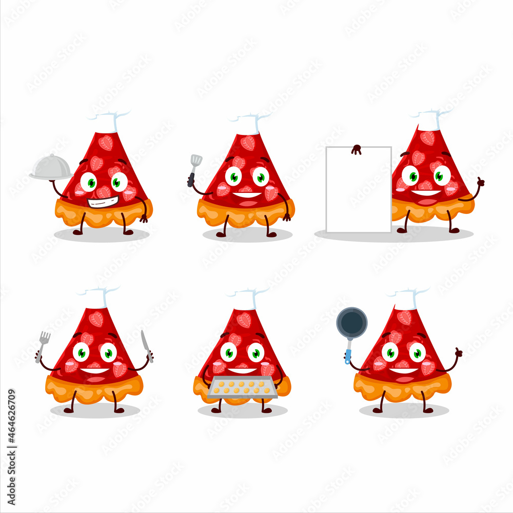 Wall mural cartoon character of slice of strawberry tart with various chef emoticons