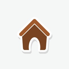 Wood dog house sticker icon for web design isolated on white background