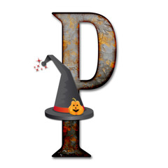 3D render of  halloween alphabet capital letter with hat
