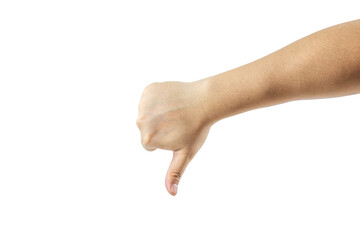 hand with thumbs down isolated on white background