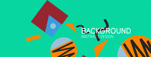 Abstract background. Blocks, lines, triangles, circles composition. Techno or business concept for wallpaper, banner, background, landing page