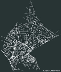 Detailed navigation urban street roads map on vintage beige background of the quarter Käfertal district of the German regional capital city of Mannheim, Germany