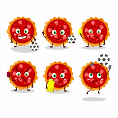 strawberry tart cartoon character working as a Football referee