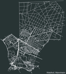 Detailed navigation urban street roads map on vintage beige background of the quarter Waldhof district of the German regional capital city of Mannheim, Germany