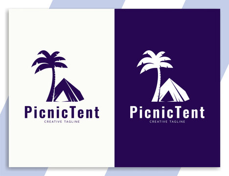 Tent and palm tree logo design template