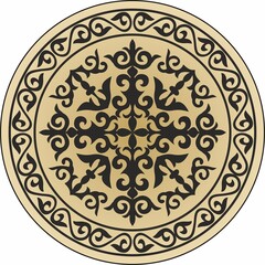 Vector Kazakh round ornament. circle with ornament drawing of the great steppe. Patterns of the Turkic peoples, siberia and mongolia
