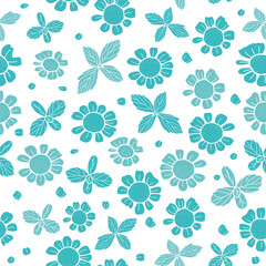 Fototapeta na wymiar Vector textured painted flower seamless pattern background with hand-drawn elements