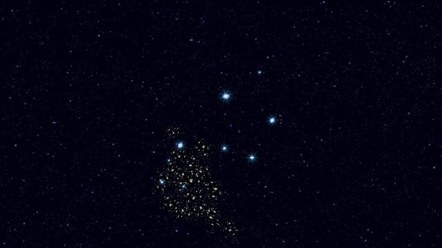 Crux (The Cross) constellation, gradually zooming rotating image with stars and outlines, 4K educational video