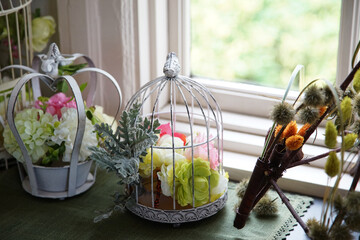 Flower decoration by the window of the room