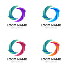 initial O logo vector with 3d colorful style