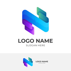 initial N logo template with 3d colorful style