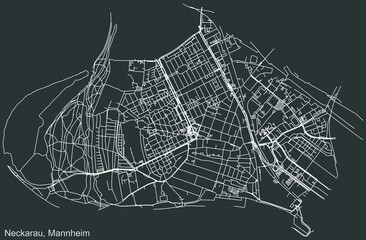 Detailed navigation urban street roads map on vintage beige background of the quarter Neckarau district of the German regional capital city of Mannheim, Germany