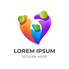 love family logo design, love and people, combination logo with 3d colorful style