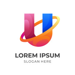 initial U logo vector with 3d colorful style