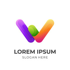 letter W logo vector with 3d colorful style