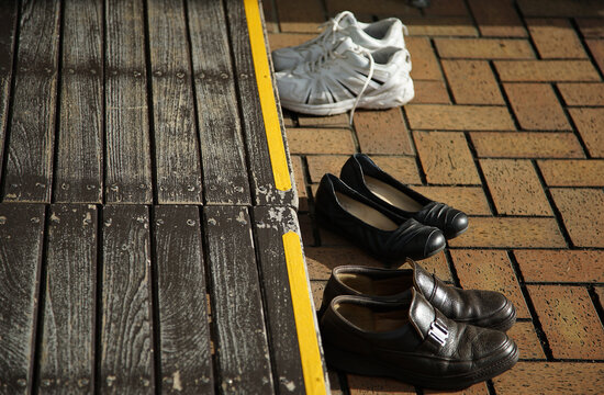 Removed Shoes At The Entrance Of A Japanese House