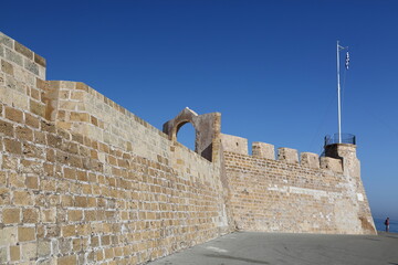 Fortress in Chania, Crete, Greece, wall against blue sky	