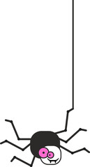 Black spider vector flat design. Funny crazy spiders on cobweb