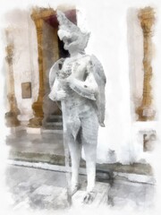 Ancient architecture of Thailand watercolor style illustration impressionist painting.