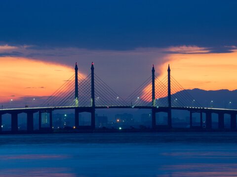 Amazing colourful Sunrise with 1st Penang Bridge from hammerbay. 
