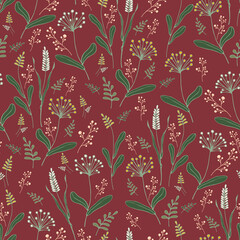 A solid grass drawing on a burgundy background. For fabric, paper, notebooks, postcards