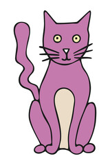 Vector isolated element, pink cat. The cat is sitting. Hand drawn colored illustration. Design for card, print, logos, poster. Halloween theme. Animal theme.