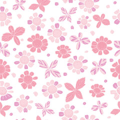 Vector textured painted flower seamless pattern background with hand-drawn elements