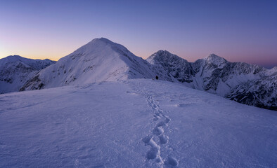 winter mountain during a beautiful sunset