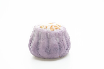 taro bun with white sugar cream and nut on white background