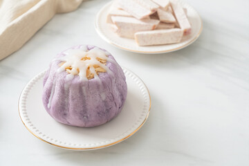 taro bun with white sugar cream and nut