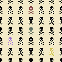 Skull crossbones Halloween vector flat seamless pattern.