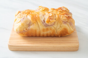 taro toast bread on wood board
