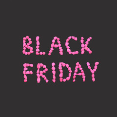 Black Friday words written with neon pink stones on a black background. Black Friday sale concept.