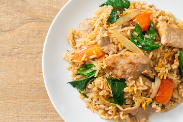 Fried rice with pork on plate