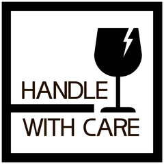 Handle with care.Sign.
Black-white illustrative graphic poster, flat, warning character. - 464633311