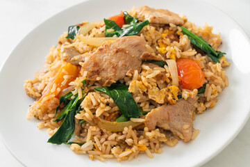 Fried rice with pork on plate