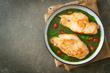 grilled chicken steak with pesto sauce