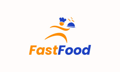 vector illustration logo design for fast food restaurant company, with a simple abstract graphic chef running brings food.