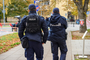 Polish police patrol on the street in the city