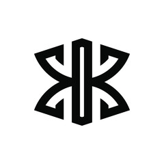 Initial letter K or KK logo template with geometric sacred heraldic line art illustration in flat design monogram symbol