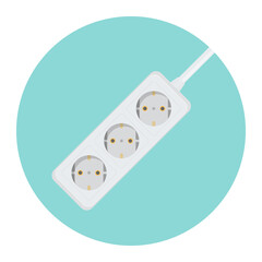 Electric extension cord. Power strip icon with three outlets.